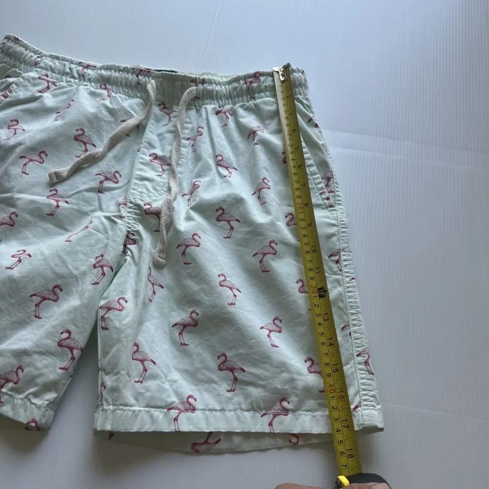 Massive Apparel Men’s Flamingo Print Shorts Size L Mint Green Drawstring Casual